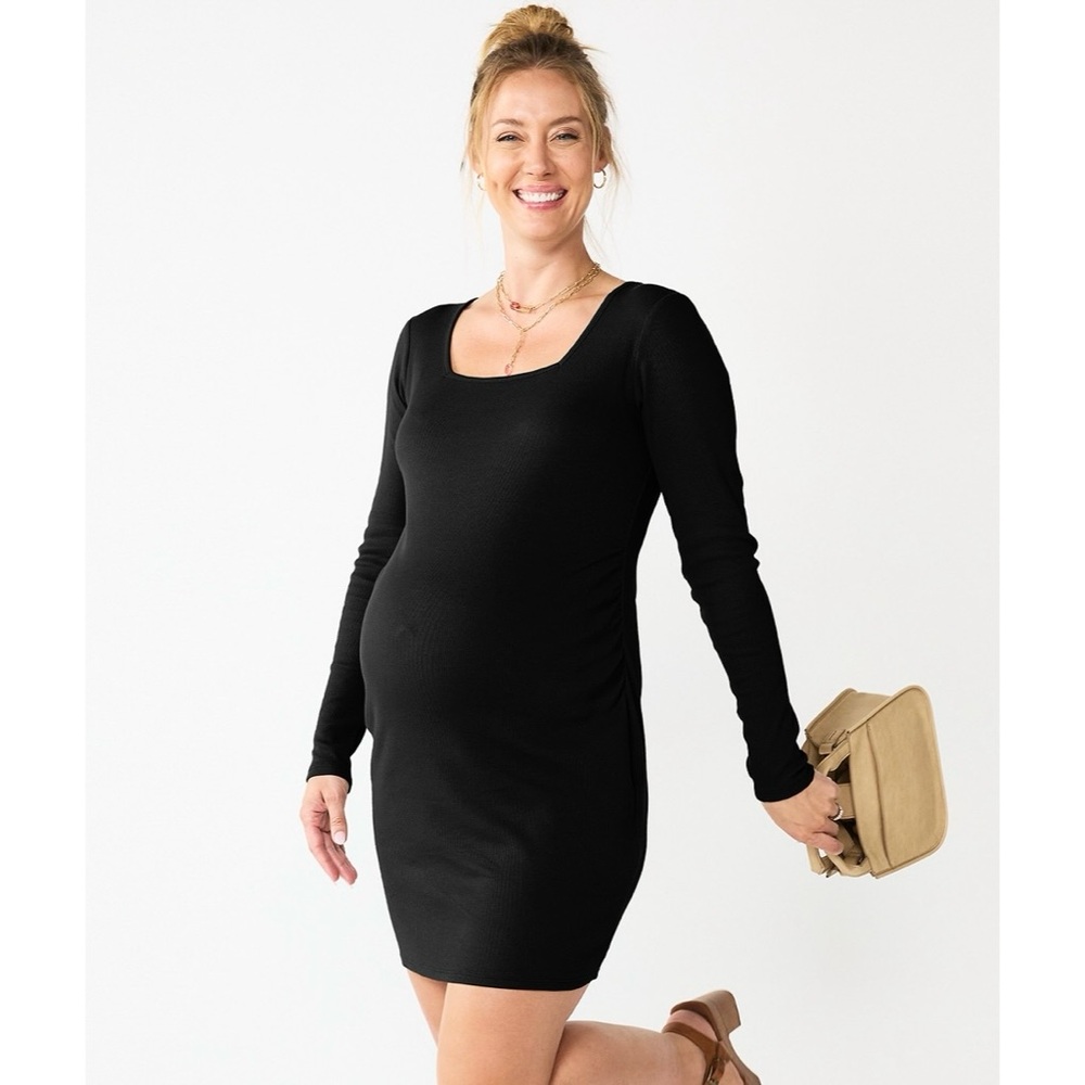 NWT Maternity Sonoma Long Sleeve Squareneck Dress Black Size S Size M